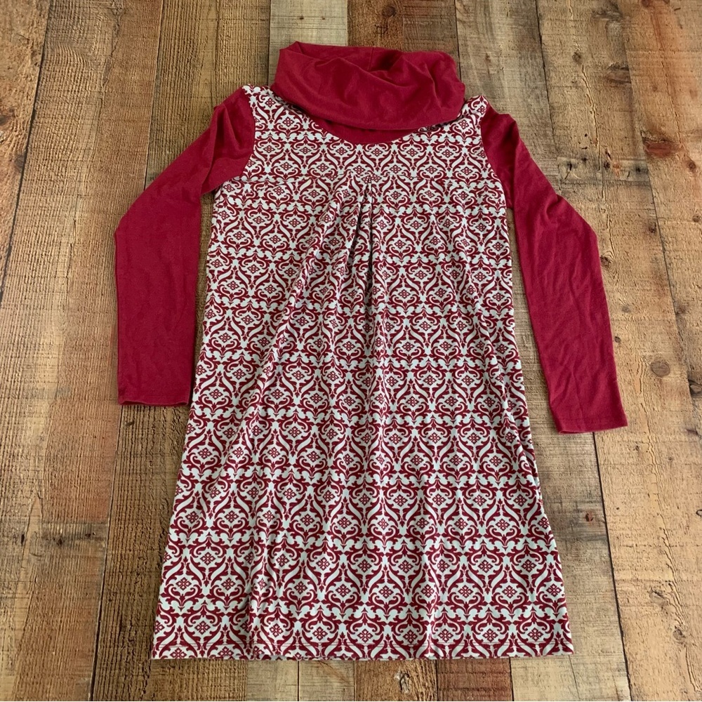 Persnickety girls cowl neck long sleeve dress in maroon and blue -12Y